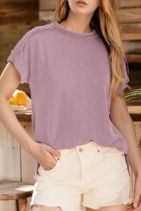 Casual Ribbed Short Sleeve Round Neck T-Shirt