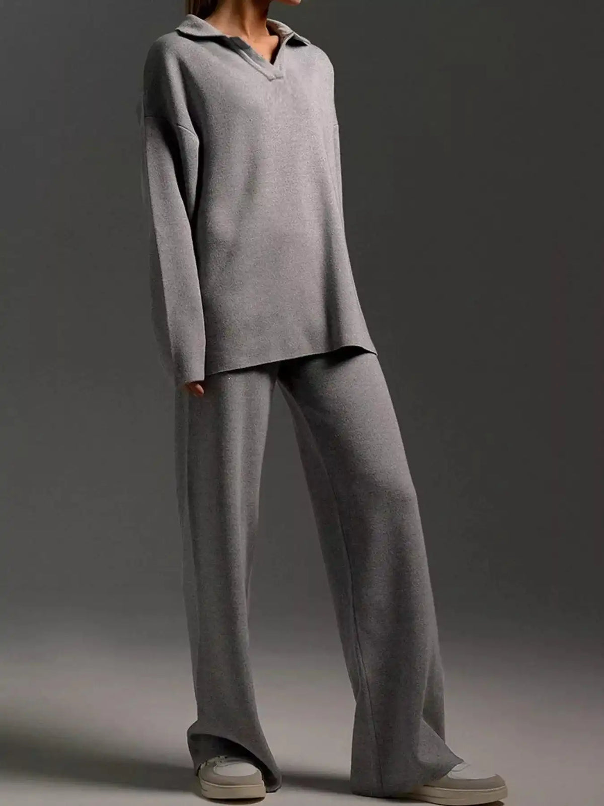 Polo Collar Top and Wide-Leg Pants Set 101001876960393 74 Affordable Fashion Under $100 Jerry's Apparel 
