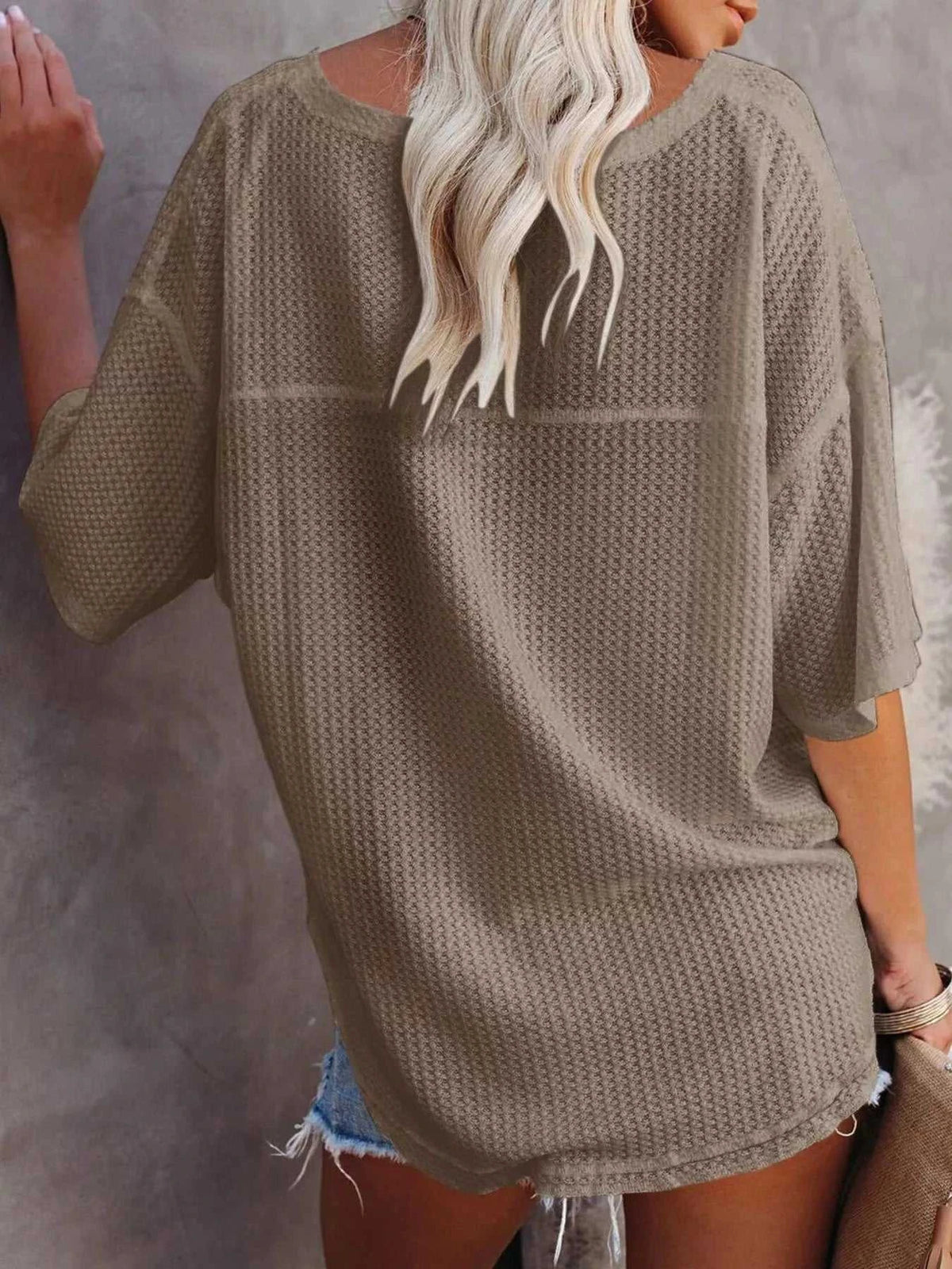 Waffle Knit V-Neck Short Sleeve T-Shirt 100100993990875 26 Affordable Fashion Under $100 Jerry's Apparel 