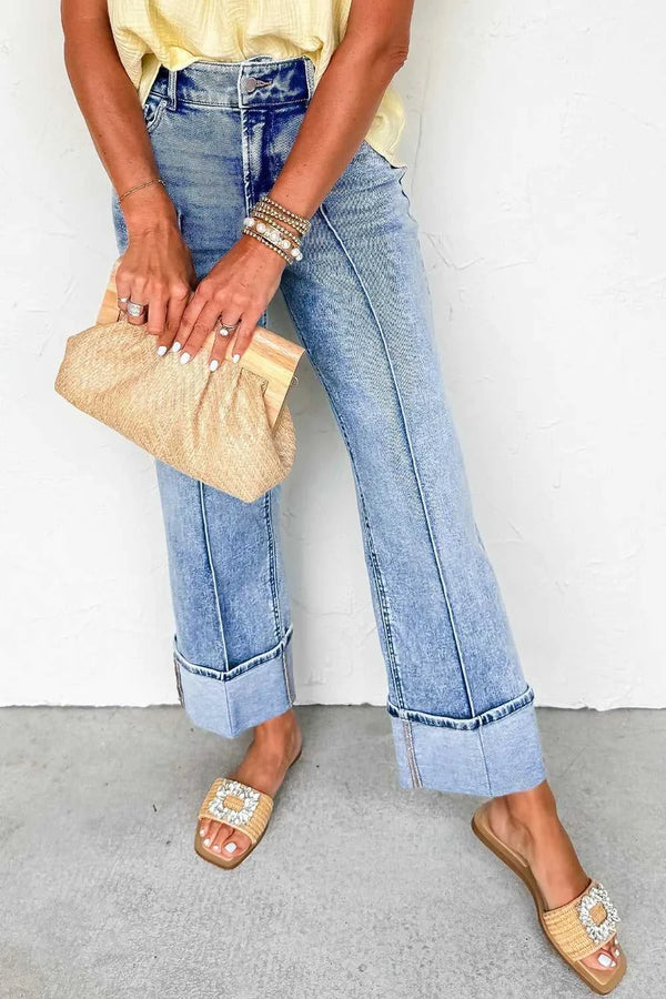 High-Waisted Wide-Leg Cuffed Jeans 100100670631144 67 Seasonal Fashion Collections Jerry's Apparel 