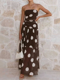 Polka Dot Strapless Ruched Maxi Dress 100100889786131 50 Affordable Fashion Under $100 Jerry's Apparel 