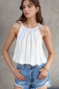 Tie Straps Wave Stripes Textured Eyelet Knitted Vest