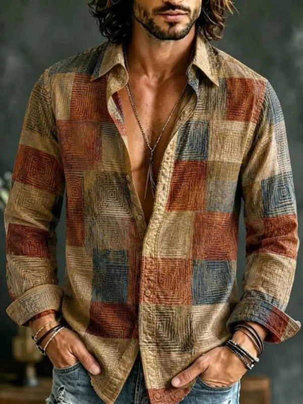 Men's Full Size Vintage Multi-Color Striped Long Sleeve Shirt Plus Size 104001667910705 28 Affordable Fashion Under $100 Jerry's Apparel 