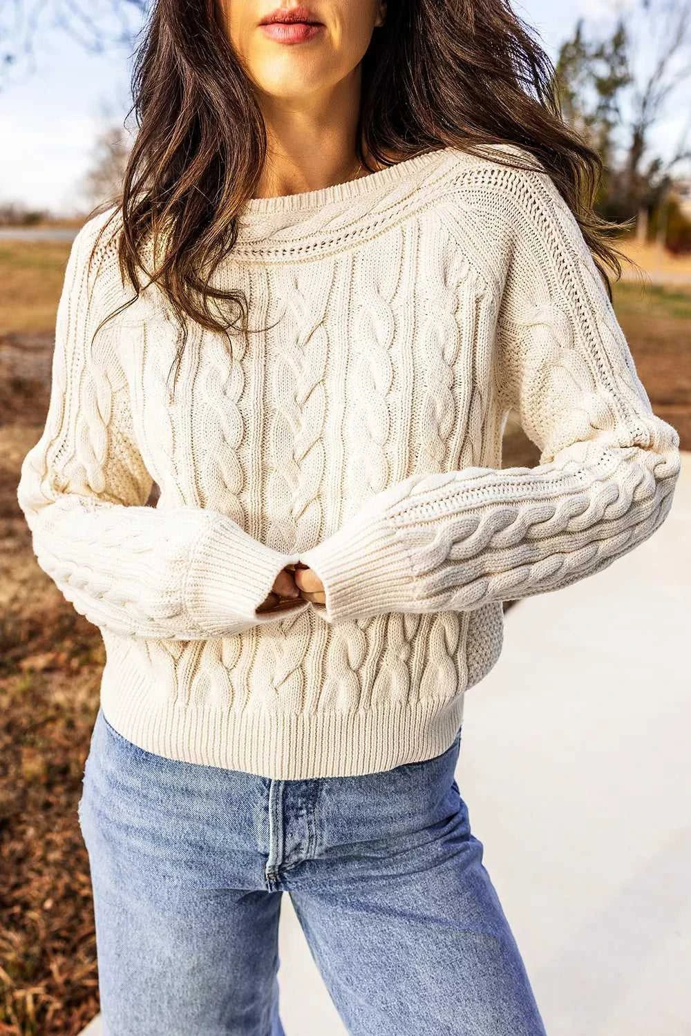 Drop Shoulder Round Neck Cable Knit Sweater 100100507789573 52 Affordable Fashion Under $100 Jerry's Apparel 