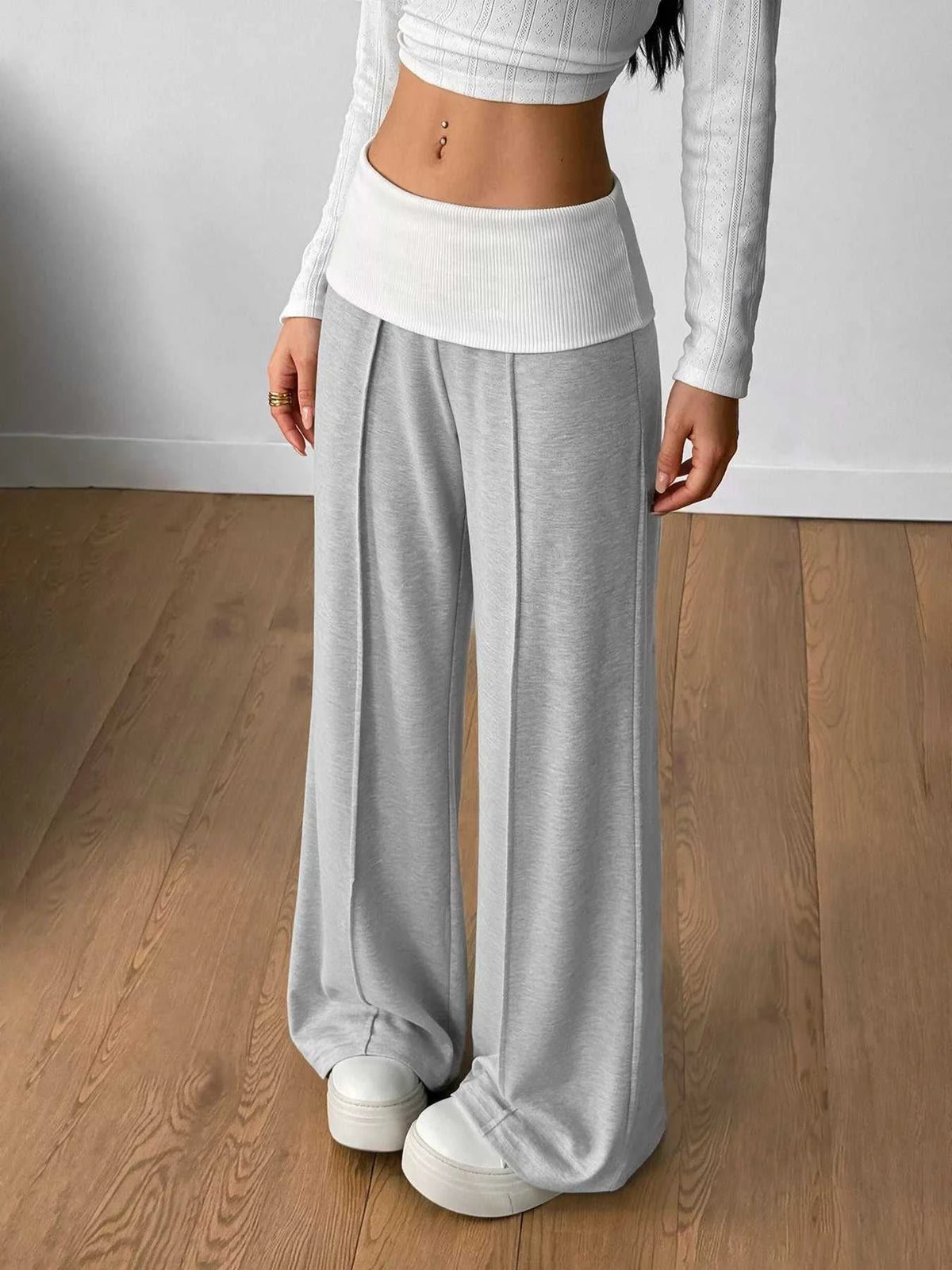 High-Waisted Wide-Leg Contrast Pants 100100682095947 36 Affordable Fashion Under $100 Jerry's Apparel 