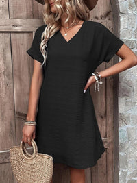 Full Size V-Neck Short Sleeve Mini Dress