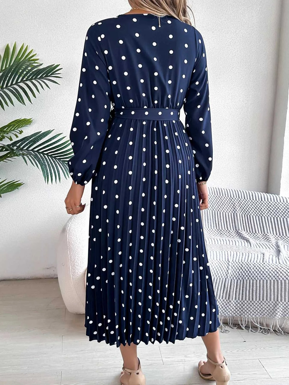 Front Tie Polka Dot Midi Pleated Dress 100100612892124 36 Gifts for Her Jerry's Apparel 