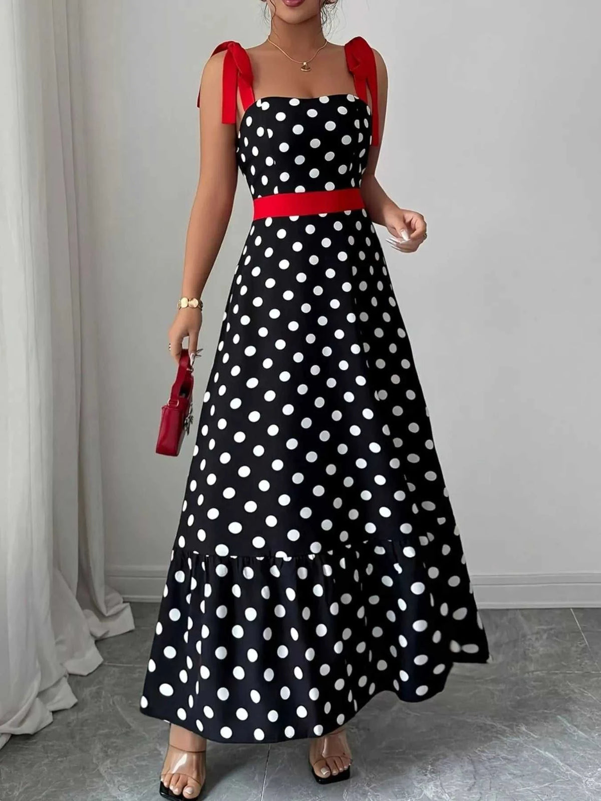 Polka Dot Tie Strap Maxi Dress 100100434641538 37 Gifts for Her Jerry's Apparel 