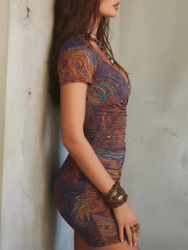 Full Size Printed Ruched Bodycon Mini Dress Plus Size 101001317889827 37 Gifts for Her Jerry's Apparel 