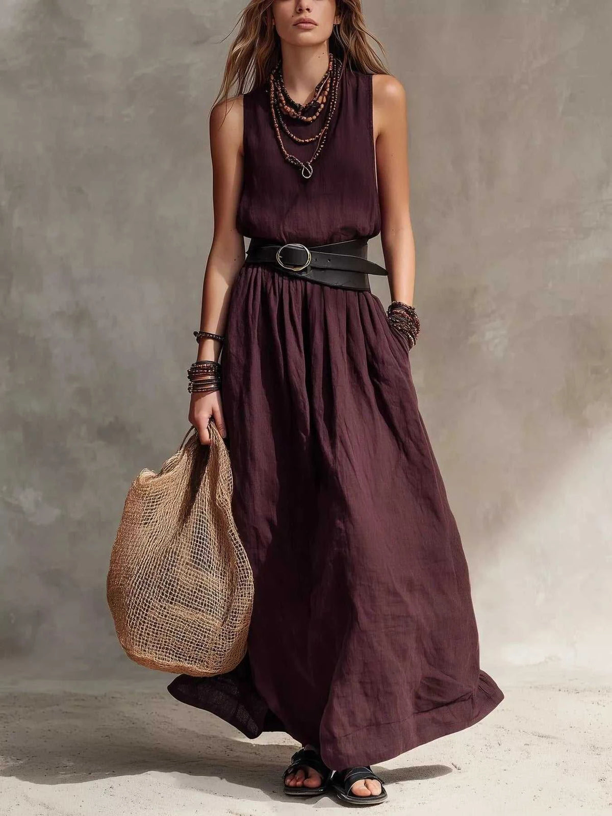 Full Size Round Neck Sleeveless Maxi Dress Plus Size 101001179006288 41 Affordable Fashion Under $100 Jerry's Apparel 