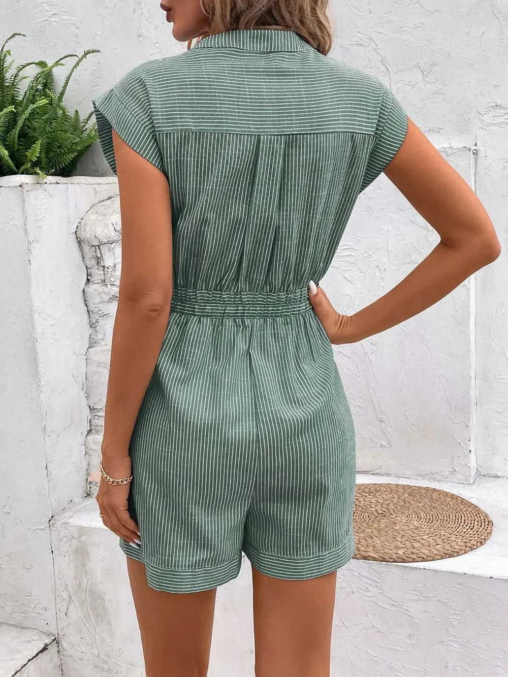Perfee Striped Notched Tie Waist Romper 100100531531771 37 Affordable Fashion Under $100 Jerry's Apparel 