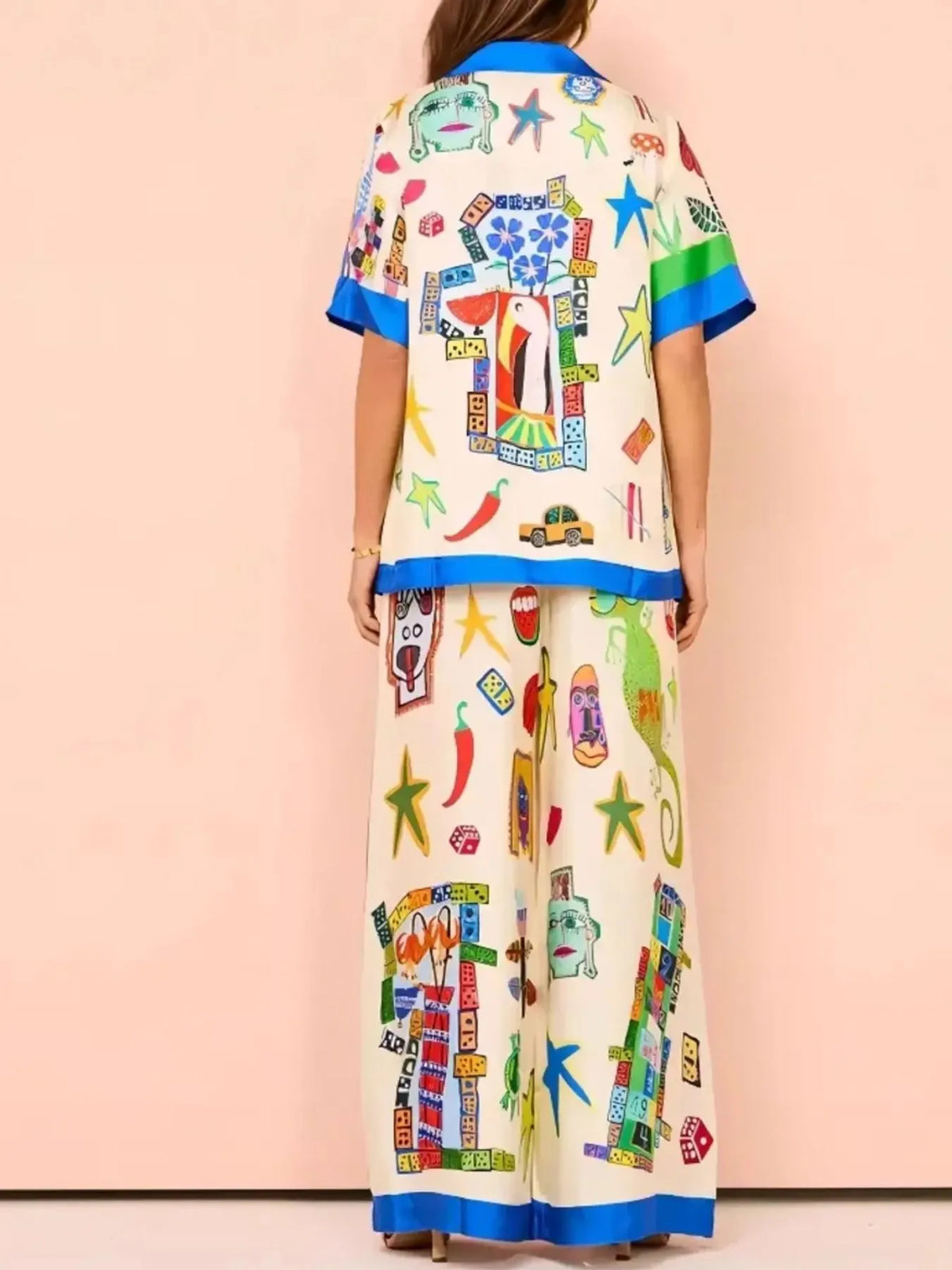 Printed Button Up Shirt and Pants Set