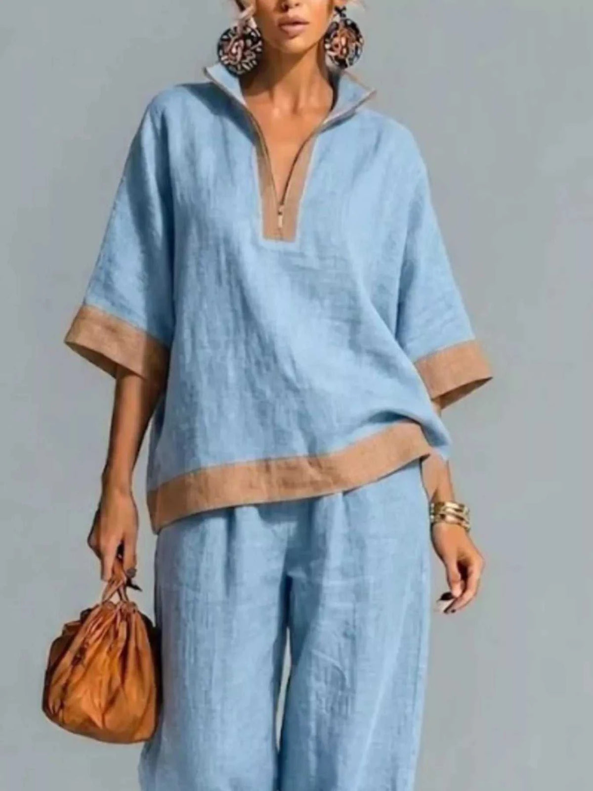Full Size Contrast Trim Top and Wide Leg Pants Set Plus Size 101001836146473 46 Affordable Fashion Under $100 Jerry's Apparel 