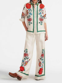 Floral Button Up Shirt and Pants Set