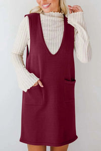 Lovelet Pocketed V-Neck Mini Sweater Overall Dress 100100283761487 35 Jerry's Apparel 