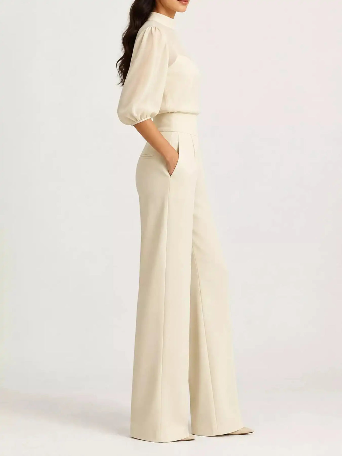 Mock Neck Puff Sleeve Top and Wide Leg Pants Set 101001448710869 73 Affordable Fashion Under $100 Jerry's Apparel 