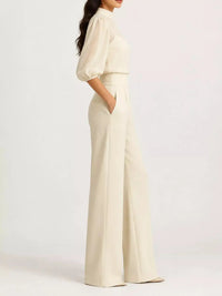 Mock Neck Puff Sleeve Top and Wide Leg Pants Set 101001448710869 73 Affordable Fashion Under $100 Jerry's Apparel 
