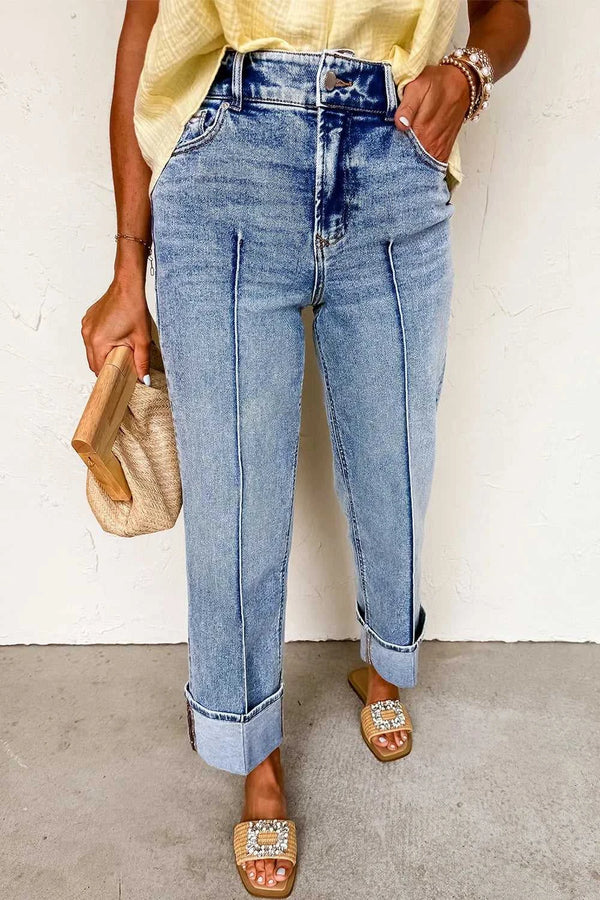 High-Waisted Wide-Leg Cuffed Jeans 100100670631144 67 Seasonal Fashion Collections Jerry's Apparel 