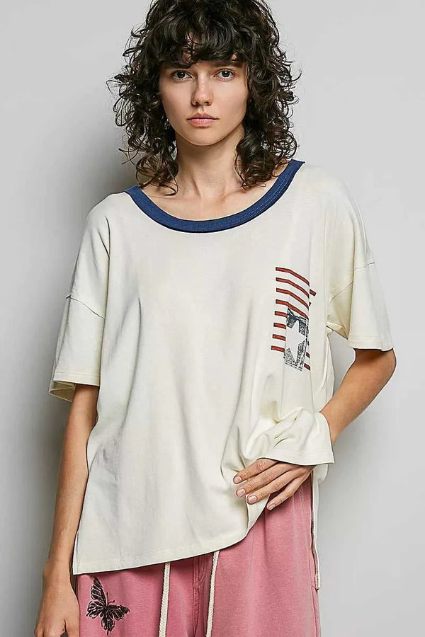 POL American Flag Color Block Side Slit Cotton Top 100100004761742 43 Affordable Fashion Under $100 Jerry's Apparel 