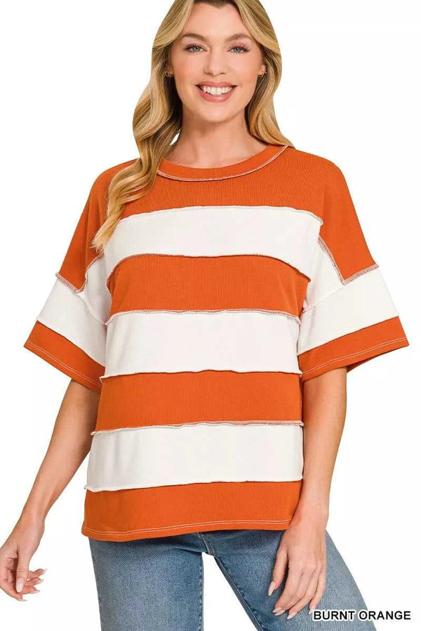 Zenana French Terry Striped Exposed Seam Top 100100815761548 24 Affordable Fashion Under $100 Jerry's Apparel 