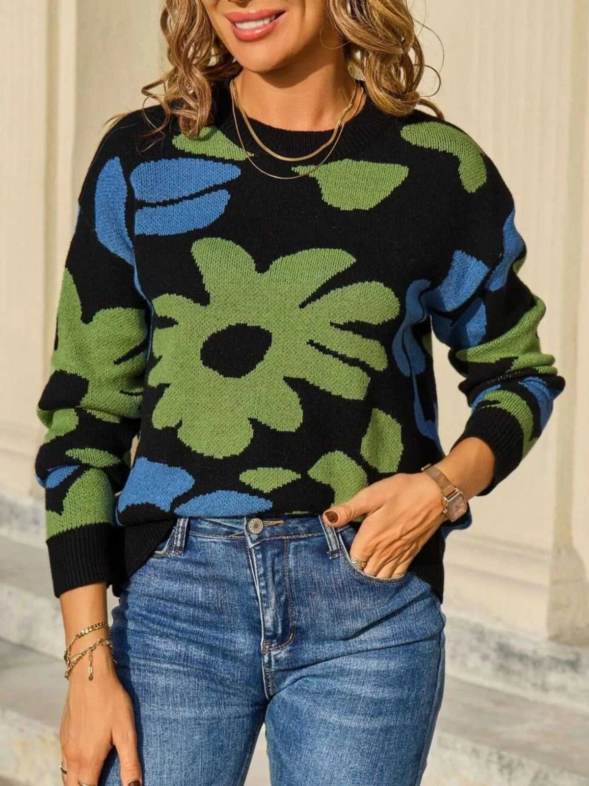 Floral Crew Neck Long Sleeve Sweater 100100117125367 47 Affordable Fashion Under $100 Jerry's Apparel 