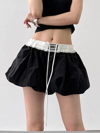 Drawstring Mini Skirt with Contrast Waistband