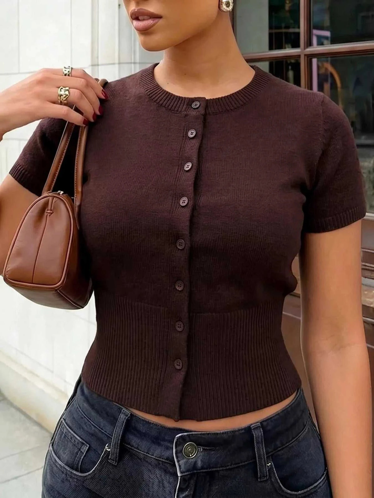 Short-Sleeve Button-Up Cardigan 100100971703362 41 Affordable Fashion Under $100 Jerry's Apparel 
