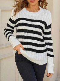 Striped Cable Knit Round Neck Sweater 100100499943508 42 Affordable Fashion Under $100 Jerry's Apparel 