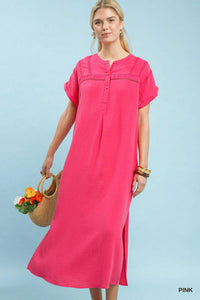 Umgee Button-Front Gauze Midi Dress with Lace Detail 100100808841221 62 Affordable Fashion Under $100 Jerry's Apparel 