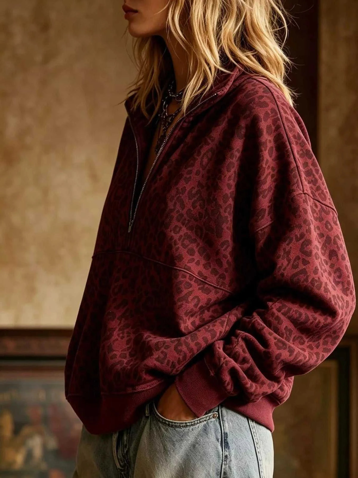 Leopard Half Zip Oversized Sweatshirt 101001634174267 49 Affordable Fashion Under $100 Jerry's Apparel 