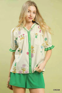 Umgee Petal Parade Print Button-Down Blouse 100100600381695 49 Affordable Fashion Under $100 Jerry's Apparel 