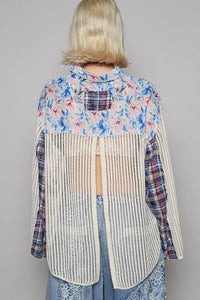 POL Floral Slit Back Plaid Patchwork Shirt
