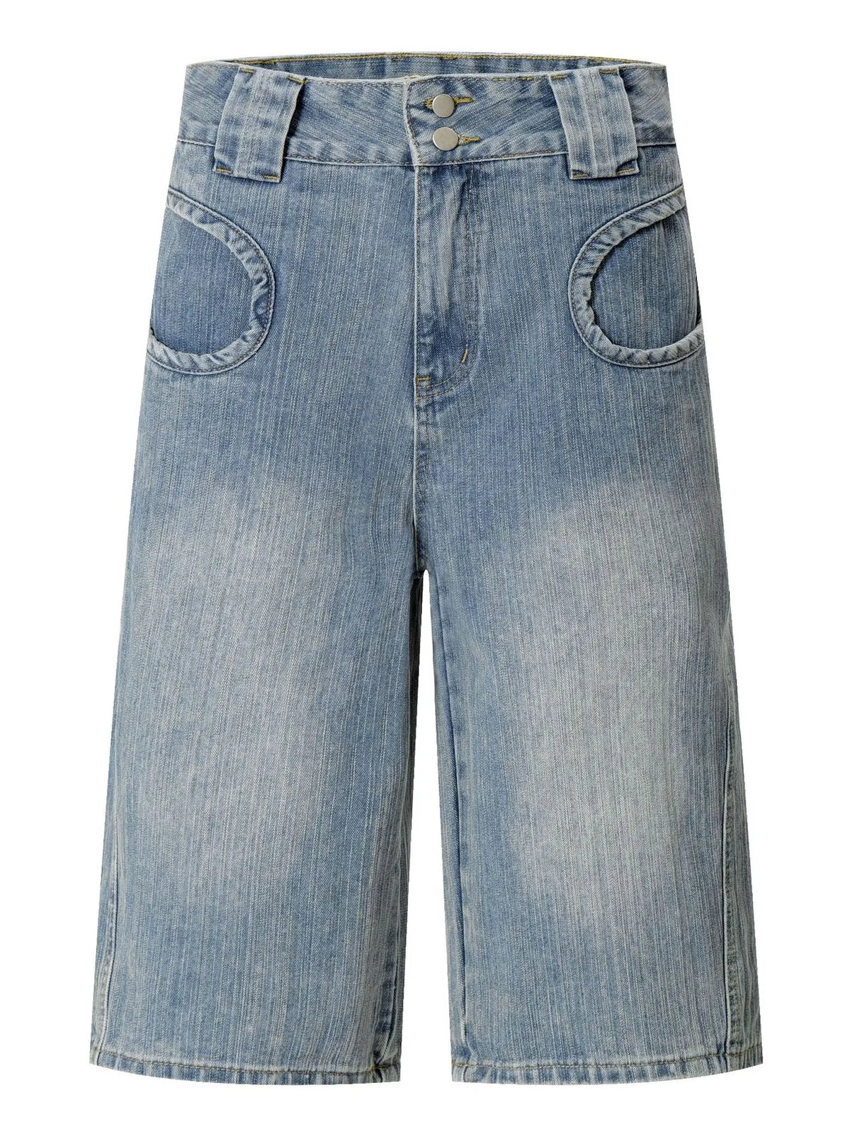 Men's Washed Denim Bermuda Shorts with Curved Pocket Detail