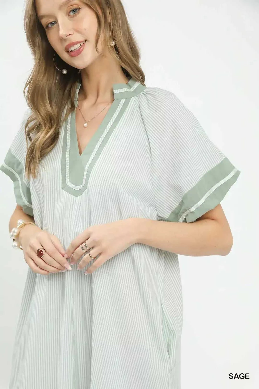 Umgee Pinstripe Contrast Trim Midi Dress 100100420301038 66 Affordable Fashion Under $100 Jerry's Apparel 