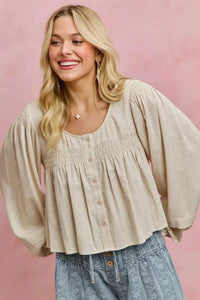 SO ME Linen Blend Woven Long Sleeve With Smocking Top 100100082081653 47 Gifts for Her Jerry's Apparel 