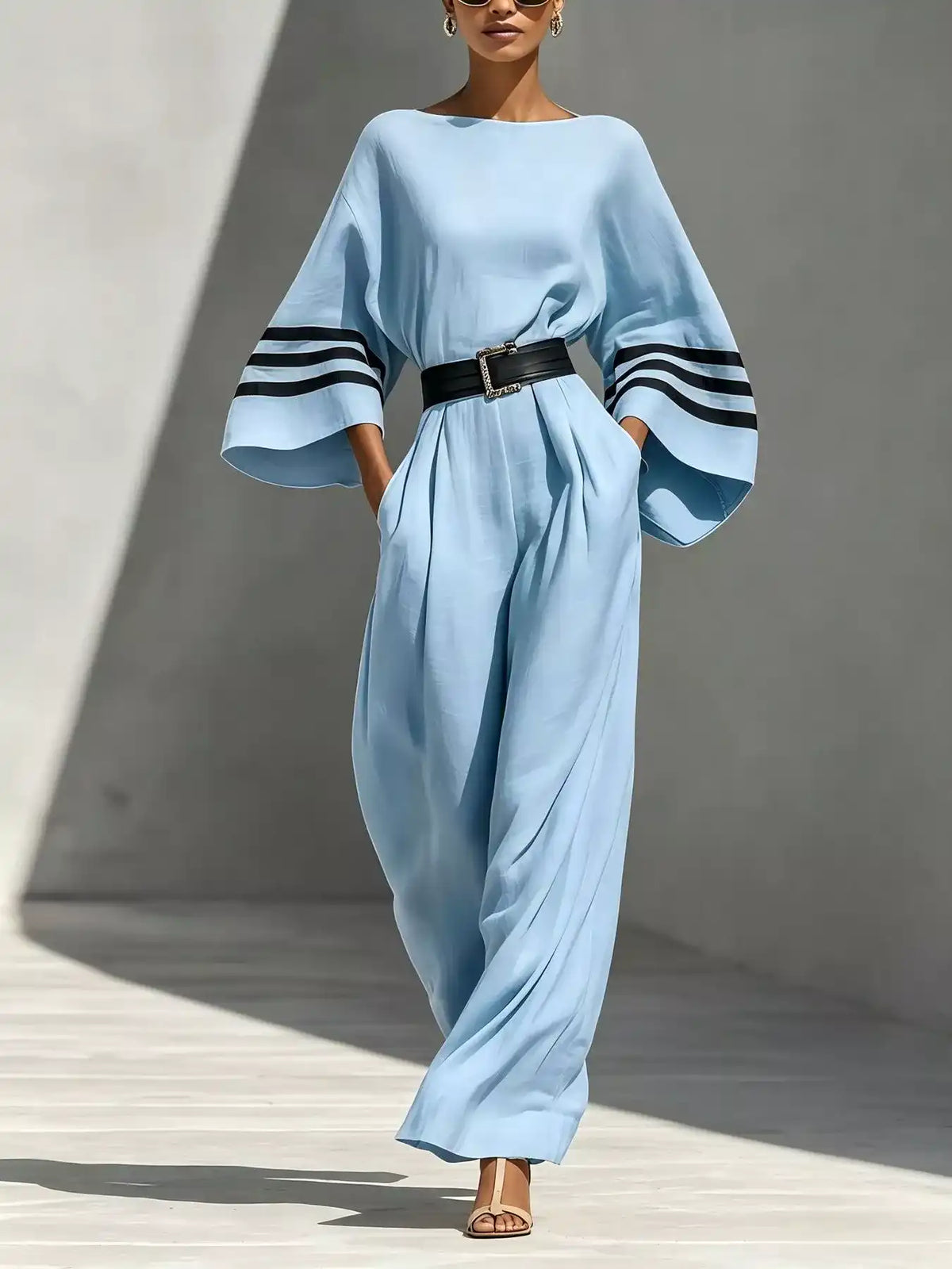 Wide Sleeve and Contrast Striped Jumpsuit 101001768471795 49 Affordable Fashion Under $100 Jerry's Apparel 