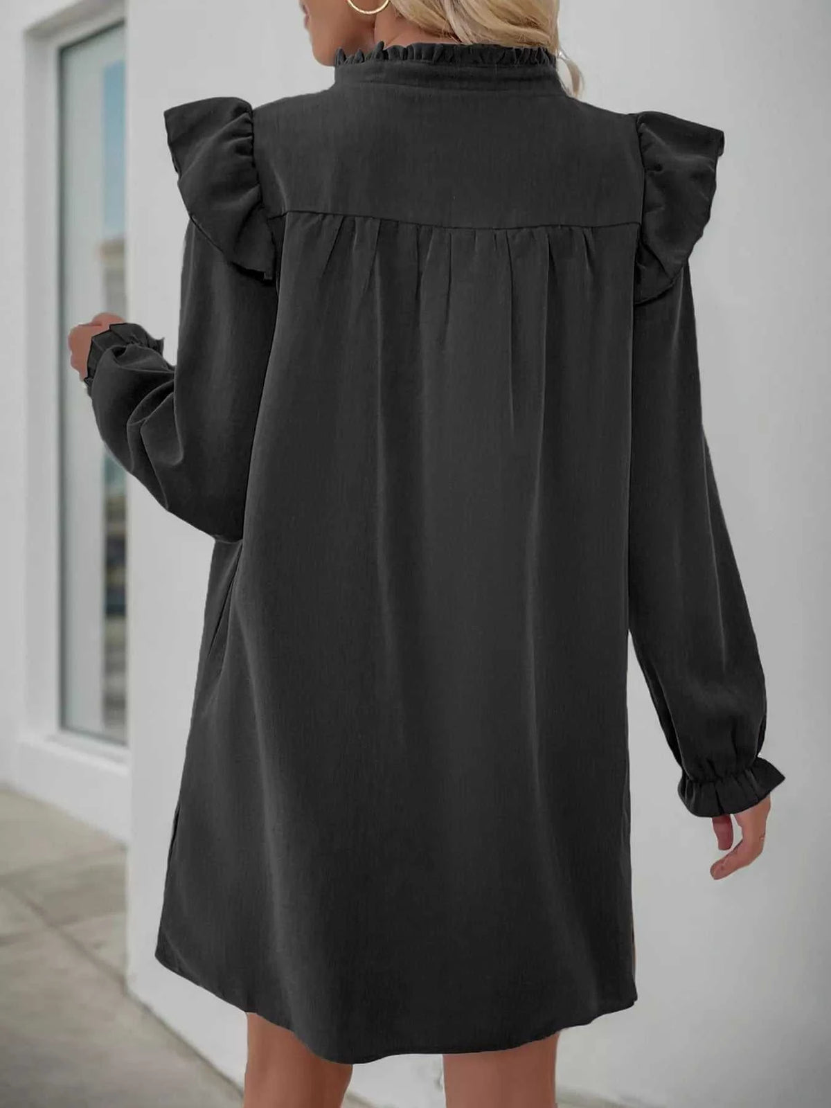 Ruffled Notched Flounce Sleeve Dress 100100408732594 42 Affordable Fashion Under $100 Jerry's Apparel 