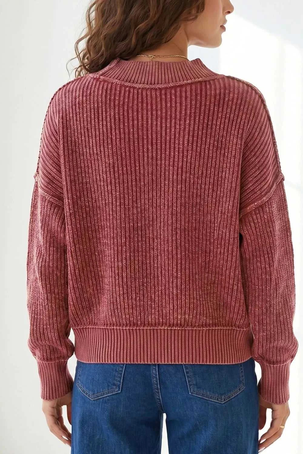 Drop Shoulder High Neck Ribbed Sweater 100100077017426 70 Affordable Fashion Under $100 Jerry's Apparel 