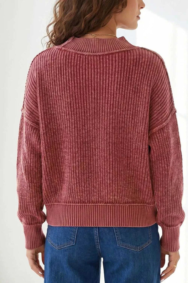 Drop Shoulder High Neck Ribbed Sweater 100100077017426 70 Affordable Fashion Under $100 Jerry's Apparel 