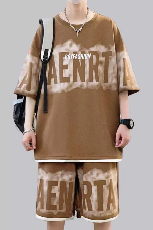 Men's Plus Size Letter Round Neck Tee and Shorts Set 100400294223129 56 Gifts for Him Jerry's Apparel 
