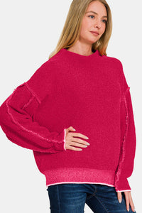 Exposed Seam Mock Neck Long Sleeve Sweater