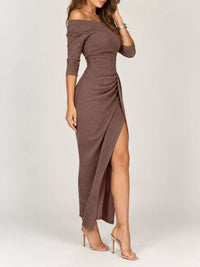 Full Size Off-Shoulder Ruched Slit Midi Dress Plus Size 101001099770594 23 Affordable Fashion Under $100 Jerry's Apparel 