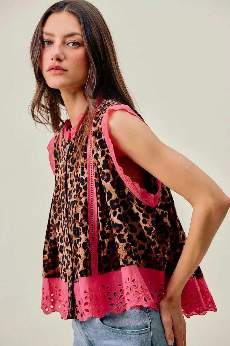 SO ME Leopard Button Up Pleated Sleeveless Blouse 100100904831039 51 Affordable Fashion Under $100 Jerry's Apparel 