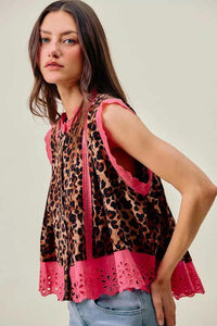 SO ME Leopard Button Up Pleated Sleeveless Blouse 100100904831039 51 Affordable Fashion Under $100 Jerry's Apparel 
