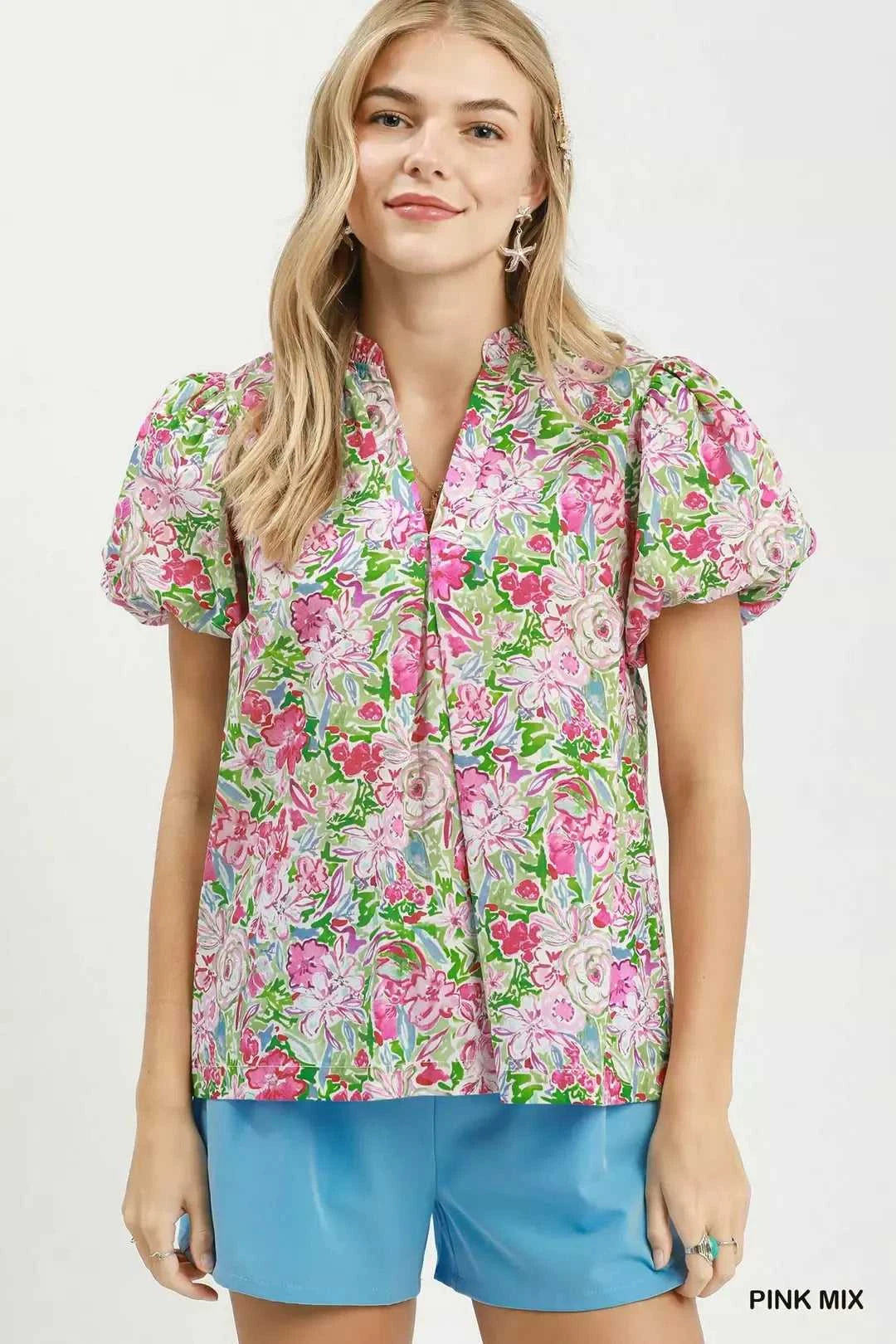 Umgee Floral Puff Sleeve Blouse 100100272031185 51 Affordable Fashion Under $100 Jerry's Apparel 