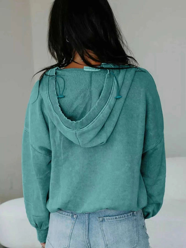 Half Zip Kangaroo Pocket Mineral Wash Baggy Hoodie