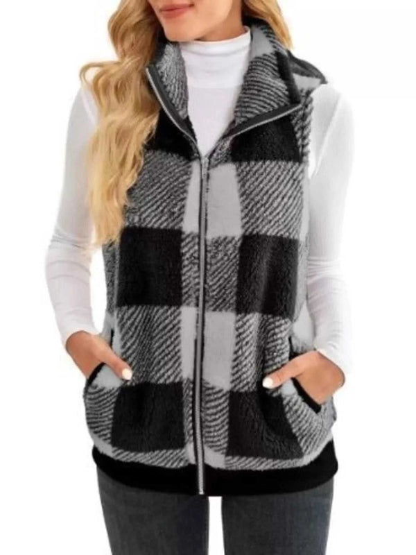 Full Size Color Block Zip Up Vest Coat Plus Size