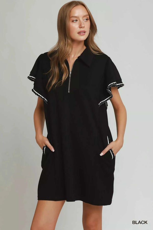 Umgee Half Zip Ruffle Rib Band Butterfy Sleeve Mini Dress with Pockets 100100106251802 53 Affordable Fashion Under $100 Jerry's Apparel 