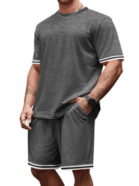 Men's Full Size Striped Short Sleeve Tee and Shorts Set Plus Size 100400468478831 33 Affordable Fashion Under $100 Jerry's Apparel 
