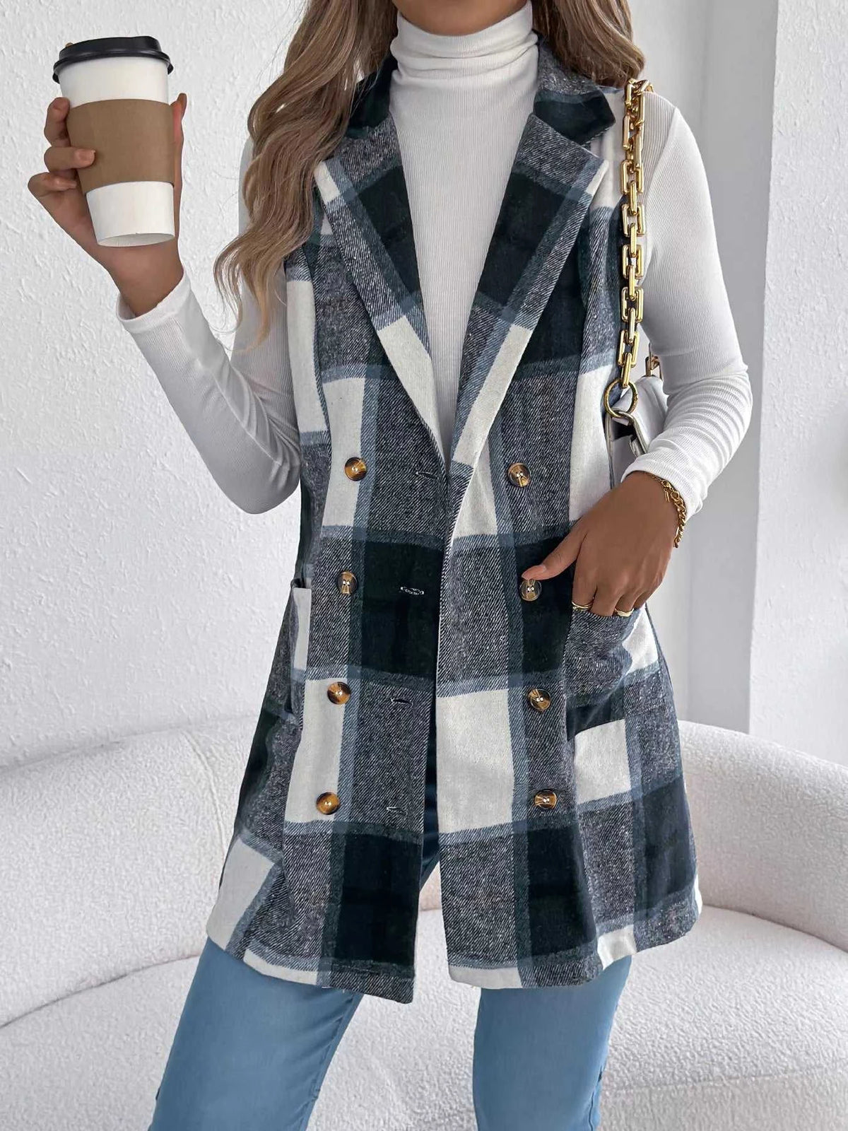 Plaid Double-Breasted Vest Coat 100100895699869 38 Affordable Fashion Under $100 Jerry's Apparel 